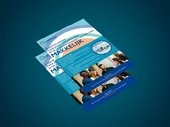 Mockup van flyer Lansco, ontworpen door Line & Design