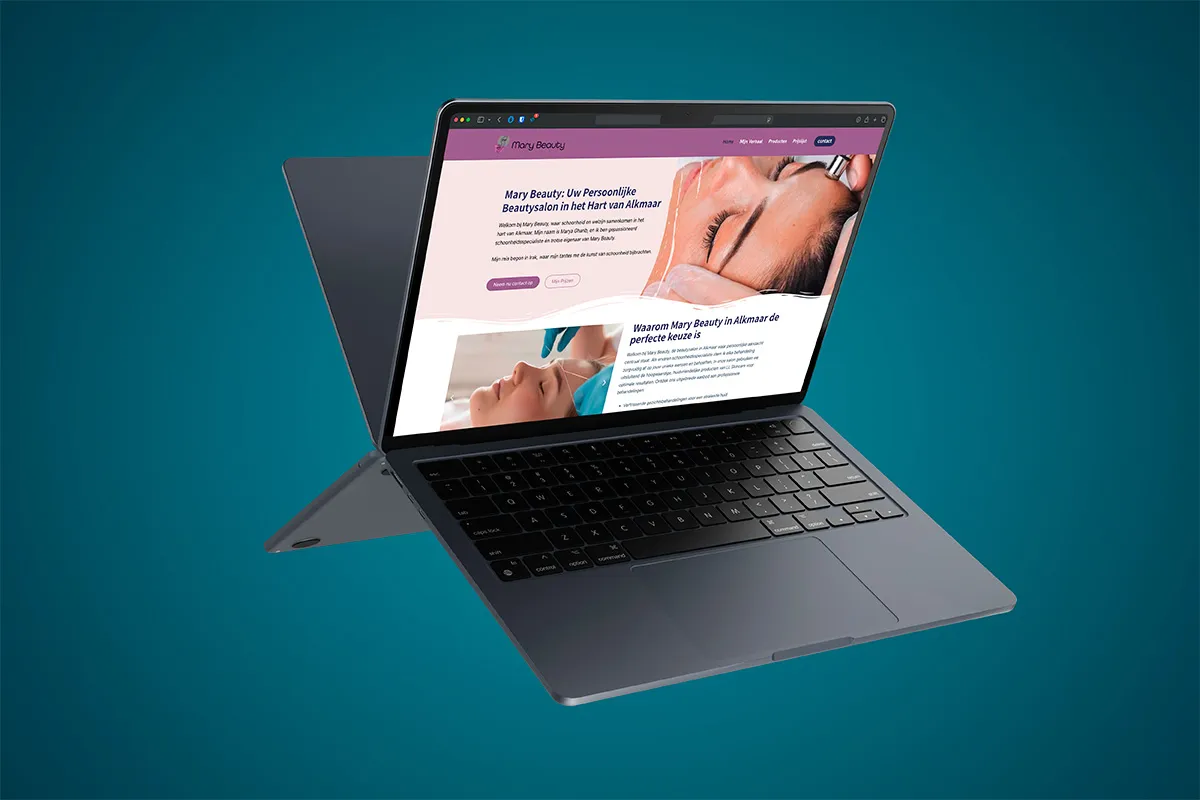 Mockup van de website van Mary Beauty, ontworpen door Line & Design