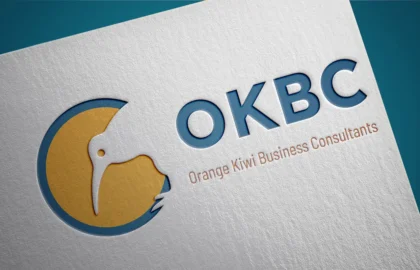 Mockup van de visitekaart van OKBC, ontwikkeld door Line & Design